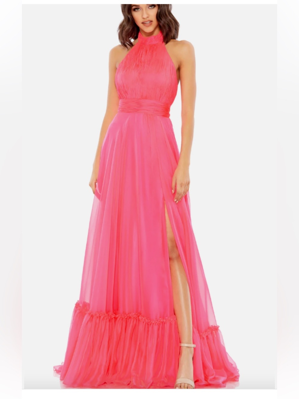 Mac Duggal High Neck Tiered Chiffon Halter Dress